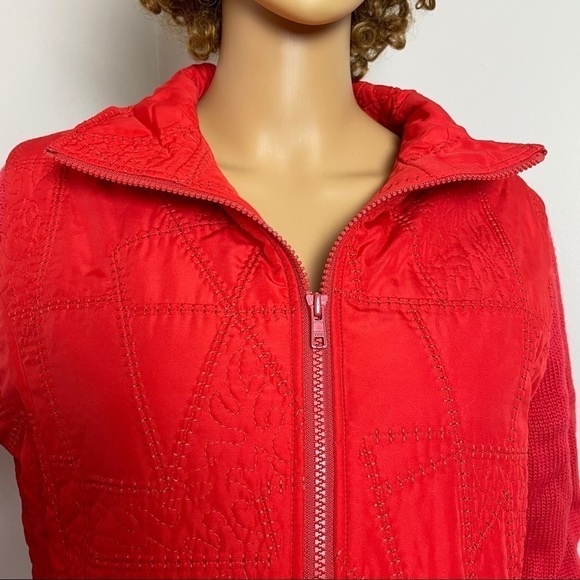 Coldwater Creek Grannycore Sweater Jacket – Quilted Front – Zip Up – Red – Size - Picture 2 of 16